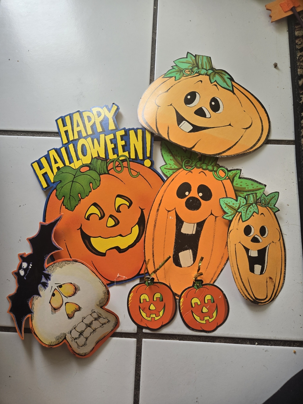 Vintage Halloween Paper Decorations - Pumpkins, Skull, Bat, Happy Halloween